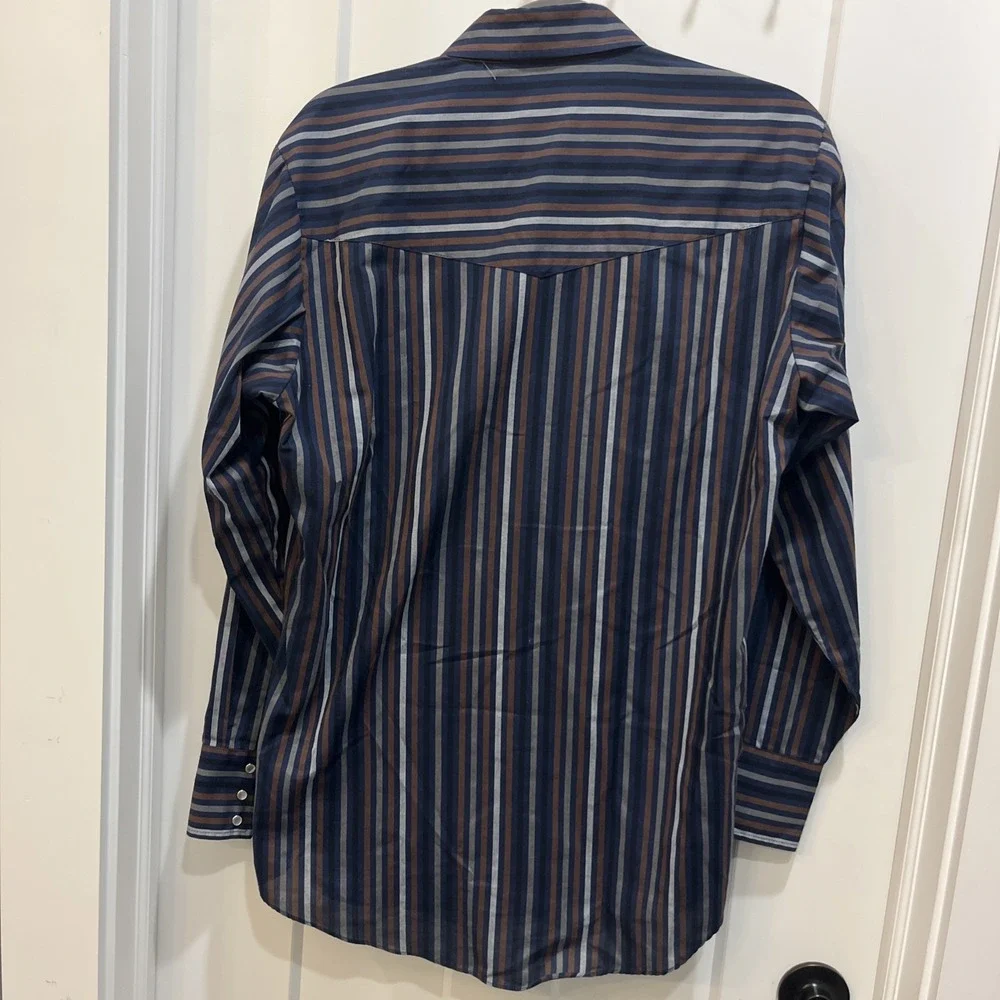 VTG Ely Cattleman Mens LS Pearl Snap Western Shirt Striped Lightweight Sz Medium